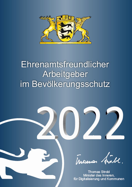 Auszeichnung - Ehrenamtsfreundlicher Arbeitgeber im Bevölkerungsschutz 2022